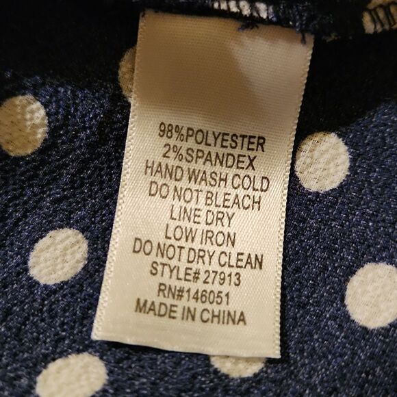 5/$15 Monteau Los Angeles women's size small spaghetti strap navy polka dot top - Picture 7 of 7